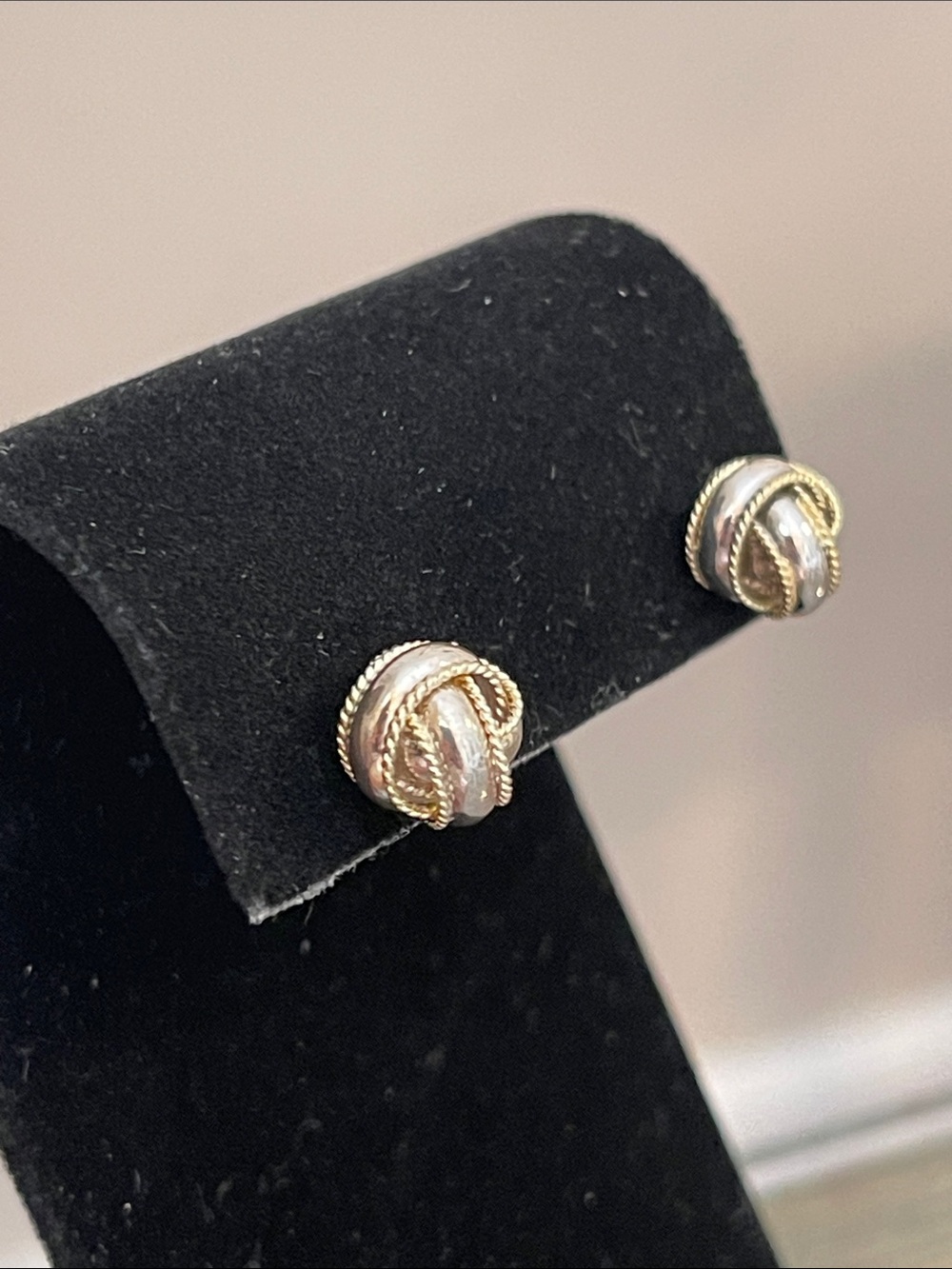 Vintage Two-Tone Sterling Silver Love Knot Studs - Picture 6 of 16